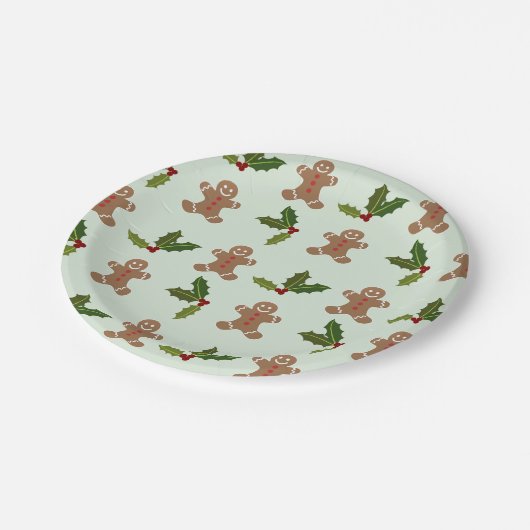 Cute Gingerbrood Men en Holly Pattern Kerstmis Papieren Bordje (Gekanteld)