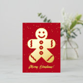 Cute gingerbrood met gouden briefkaarten voor kers (Staand Voorkant)