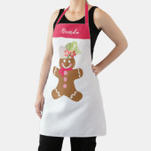 Cute Gingerbrood Roze Wit Gepersonaliseerd bakken  Schort (Insitu)