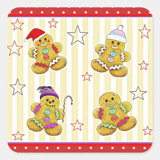 Cute Gingerbrood voor kerstmis Vierkante Sticker (Voorkant)