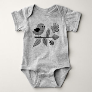 Cute Gingham Bird and Ladybug Garden Art Romper