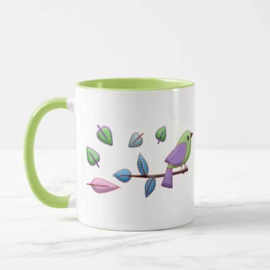 Cute Gingham Bird met Pastel Leaves Mok (Links)