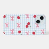 Cute Gingham Cherry iPhone Case with Bow Coquette 15 Hoesje (Achterkant horizontaal)