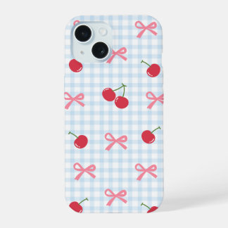 Cute Gingham Cherry iPhone Case with Bow Coquette 15 Hoesje