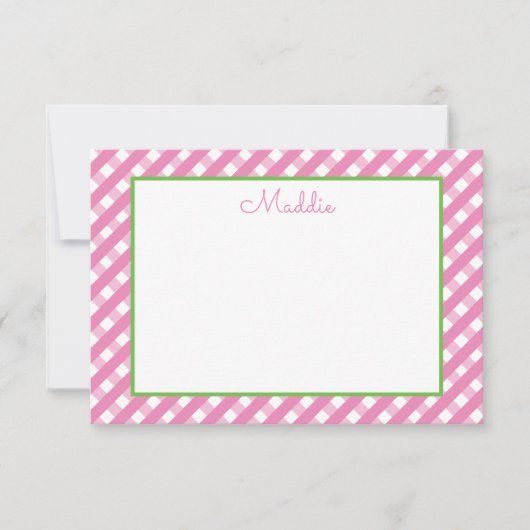 Cute Gingham Personalized Note Cards Bedankkaart (Voorkant)