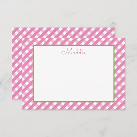 Cute Gingham Personalized Note Cards Bedankkaart (Voorkant / Achterkant)