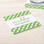 Cute Gingham Personalized Paper Onderzetters (Schuin)