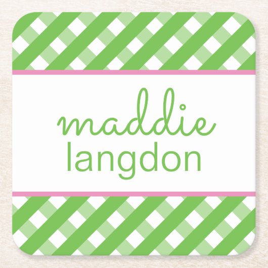 Cute Gingham Personalized Paper Onderzetters (Voorkant)