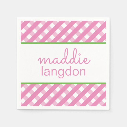 Cute Gingham Personalized Party Napkins Servet (Voorkant)