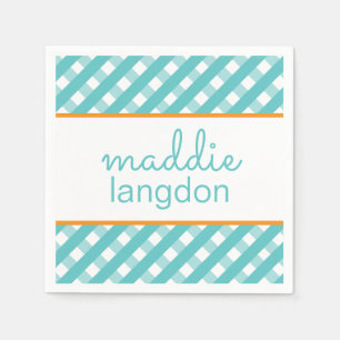 Cute Gingham Personalized Party Napkins Servet