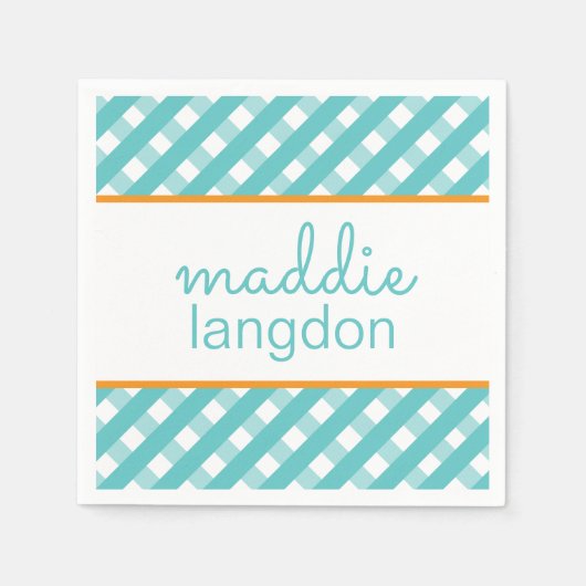 Cute Gingham Personalized Party Napkins Servet (Voorkant)