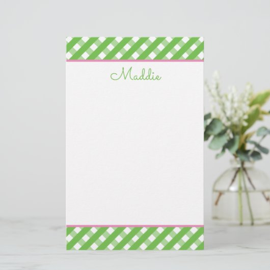 Cute Gingham Personalized Stationery (Staand voorkant)