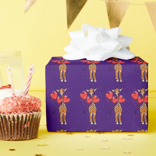Cute giraf, glitter sparkle hartballonnen cadeaupapier (Verjaardagsfeest)