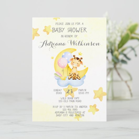 Cute giraf op de wolk is een meisje baby shower kaart (Staand voorkant)