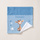 Cute girafe ajouter nom pois étoiles bleu (Gant de toilette)