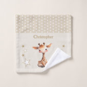 Cute girafe ajouter nom pois étoiles brun (Gant de toilette)