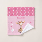 Cute girafe ajouter nom pois étoiles rose (Gant de toilette)
