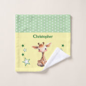 Cute girafe ajouter nom pois étoiles vert (Gant de toilette)