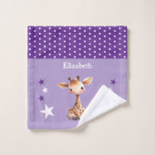 Cute girafe ajouter nom pois étoiles violet (Gant de toilette)