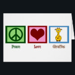Cute Giraffe<br><div class="desc">Carte Peace Love Giraffes. Joli signe de paix vert,  coeur rouge,  et girafe de dessin animé.</div>