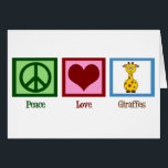 Cute Giraffe<br><div class="desc">Carte Peace Love Giraffes. Joli signe de paix vert,  coeur rouge,  et girafe de dessin animé.</div>