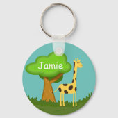 Cute Giraffe and Tree Art Personalised Keychain (Voorkant)