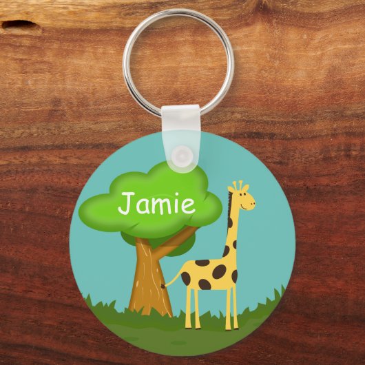 Cute Giraffe and Tree Art Personalised Keychain (Voorkant)