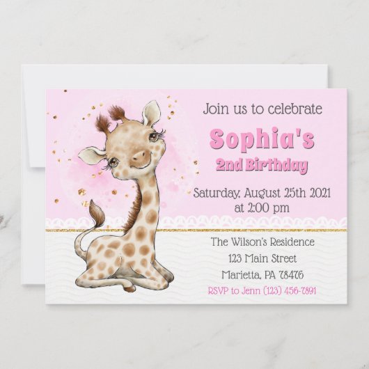 Cute Giraffe Anniversaire Fête Invitation (Devant)