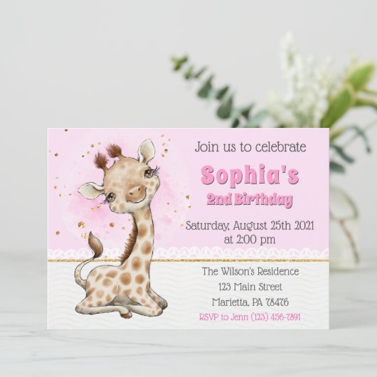 Cute Giraffe Anniversaire Fête Invitation (Debout devant)