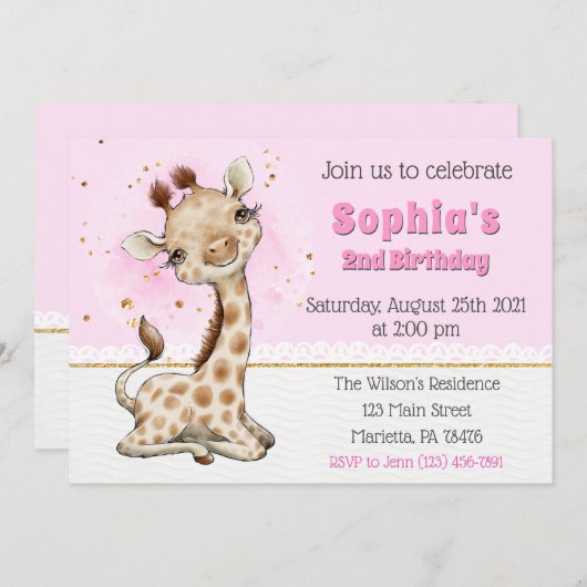 Cute Giraffe Anniversaire Fête Invitation (Devant / Derrière)