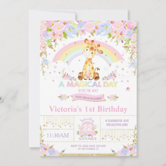 Cute Giraffe Anniversaire Fête Invitation Fille (Devant)