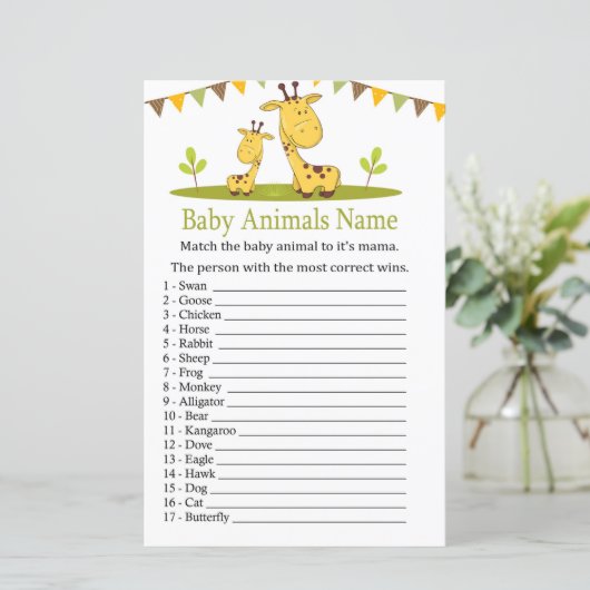 Cute giraffe Baby Animals Name Game (Staand voorkant)