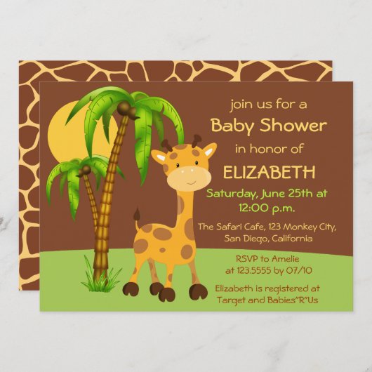 Cute Giraffe Baby shower Invitation Kaart (Voorkant / Achterkant)