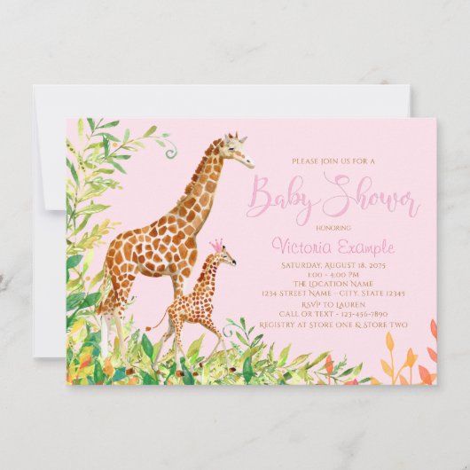 Cute Giraffe Baby Shower Invitations (Devant)