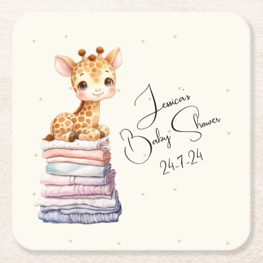 Cute Giraffe Baby Vierkante Kartonnen Onderzetter (Voorkant)