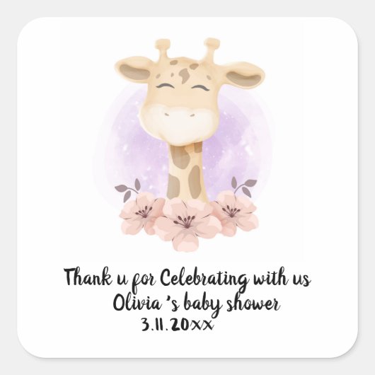 Cute giraffe bedankt Square Stickers (Voorkant)