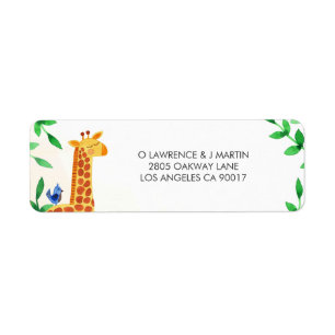 Cute Giraffe Bird Greenery Etiket