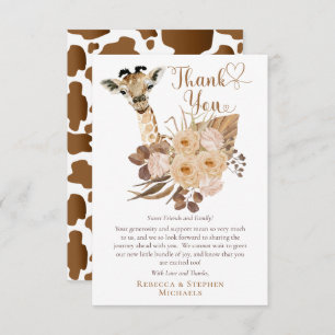 Cute Giraffe Boho Dried Grasses Baby shower Dank Bedankkaart