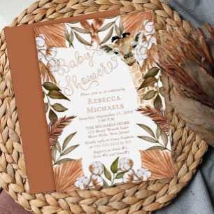Cute Giraffe Boho Dried Grasses Baby shower Folie Uitnodiging