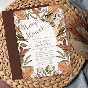 Cute Giraffe Boho Dried Grasses Baby Shower Kaart