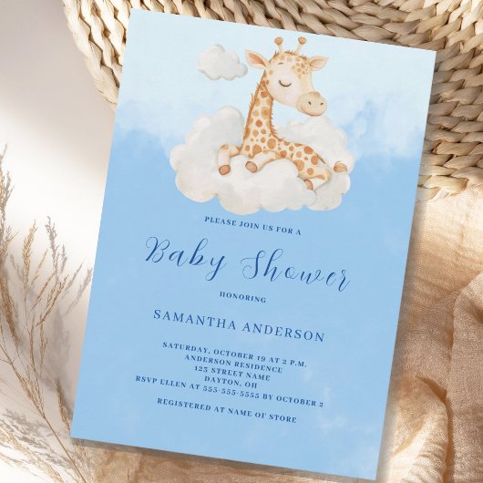 Cute Giraffe Boy Baby shower Invitation