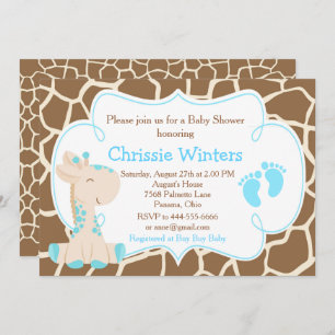 Cute Giraffe Boy Blue Baby shower Kaart