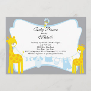 Cute giraffe Boy Shower Invitation Kaart