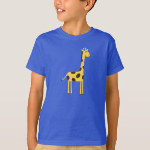 Cute Giraffe Cartoon Blue T-shirt