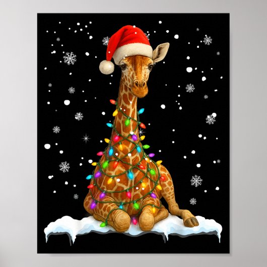Cute Giraffe Christmas Light Funny Giraffe Lover X Poster (Voorkant)