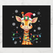 Cute Giraffe Christmas Lights Santa Hat Xmas Pajam Sparkling Wijnetiket (Enkel label)
