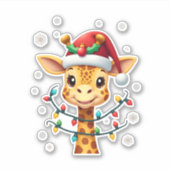 Cute Giraffe Christmas Lights Santa Hat Xmas Pajam Sticker (Voorkant)