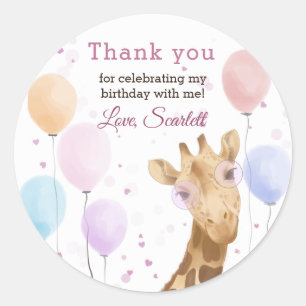 Cute Giraffe Colorful Balloon Girl Birthday Ronde Sticker