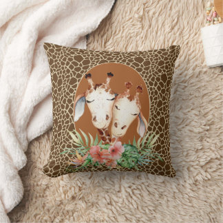 Cute Giraffe Couple Imprimer Coussin