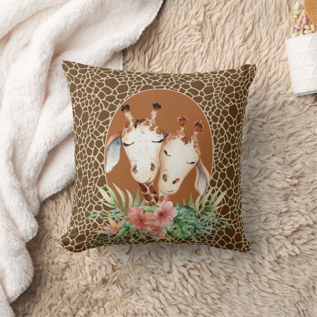Cute Giraffe Couple Imprimer Coussin (Couverture)